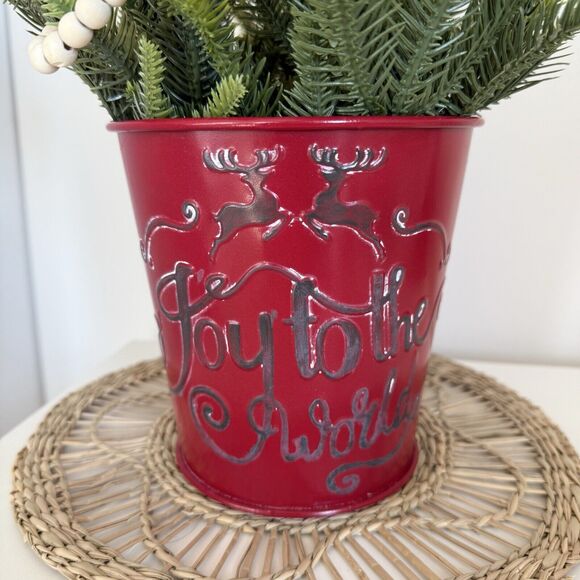 Handmade Artificial Christmas Tree Arrangement in Metal Bucket Faux Pine Tree - Picture 5 of 7